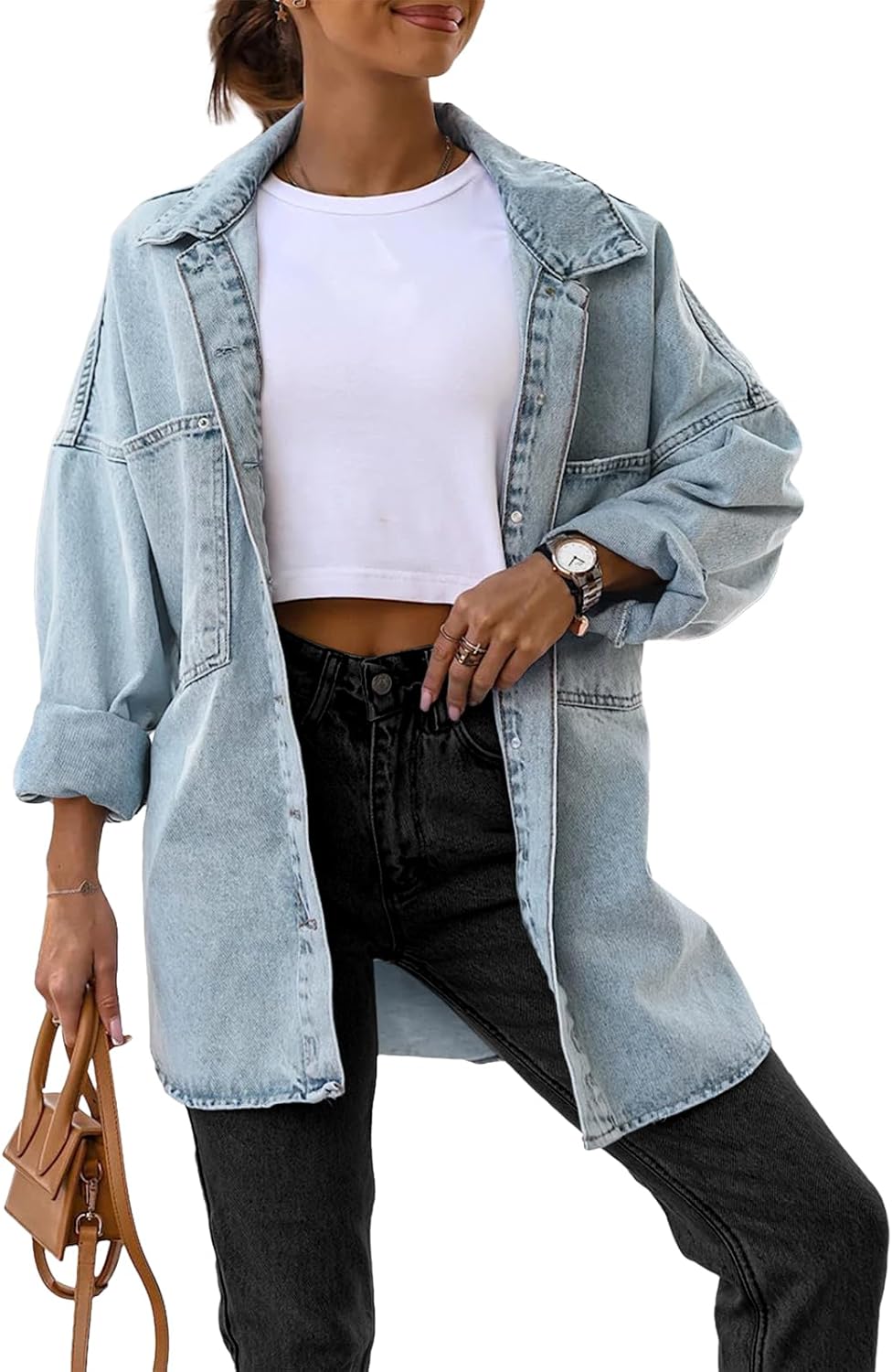 Oversized Denim Jackets for Women - Casual Button Down Jean Coats