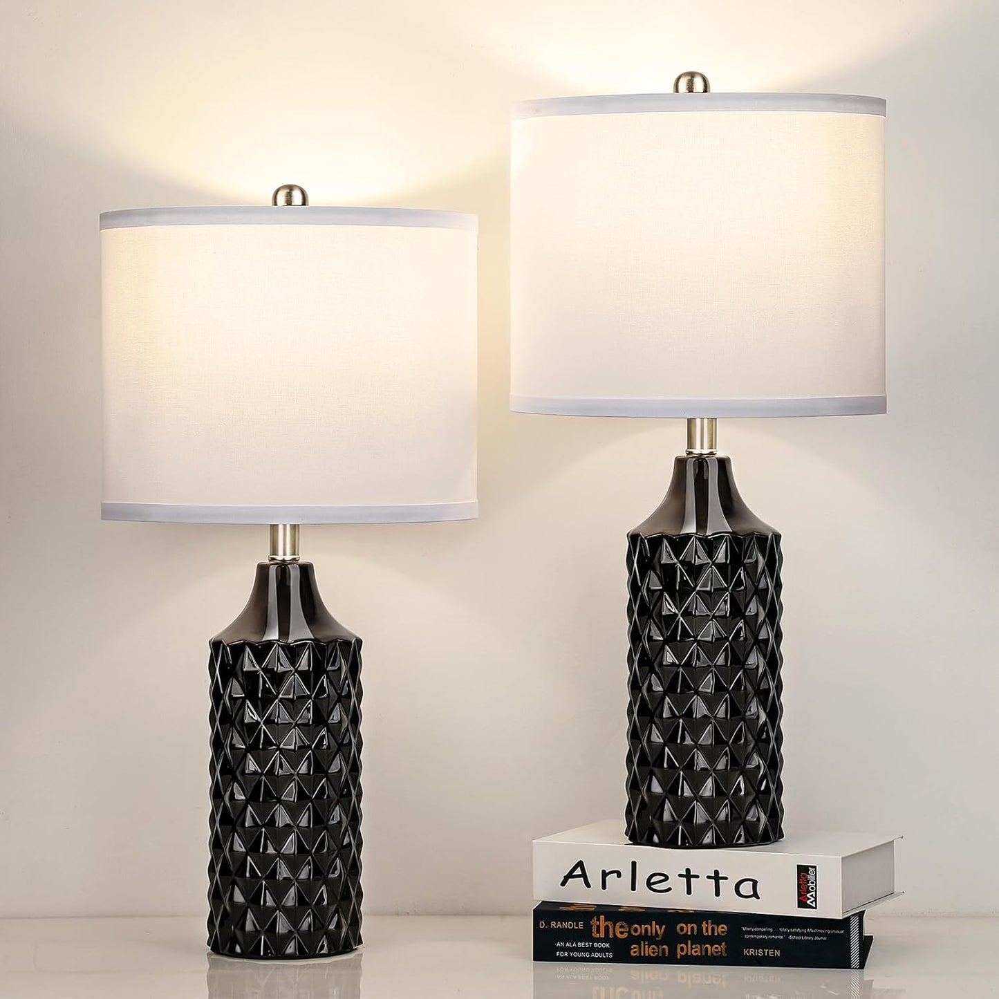 Ceramic Table Lamps Set of 2 - Modern 25in Dimmable Nightstand Lamps