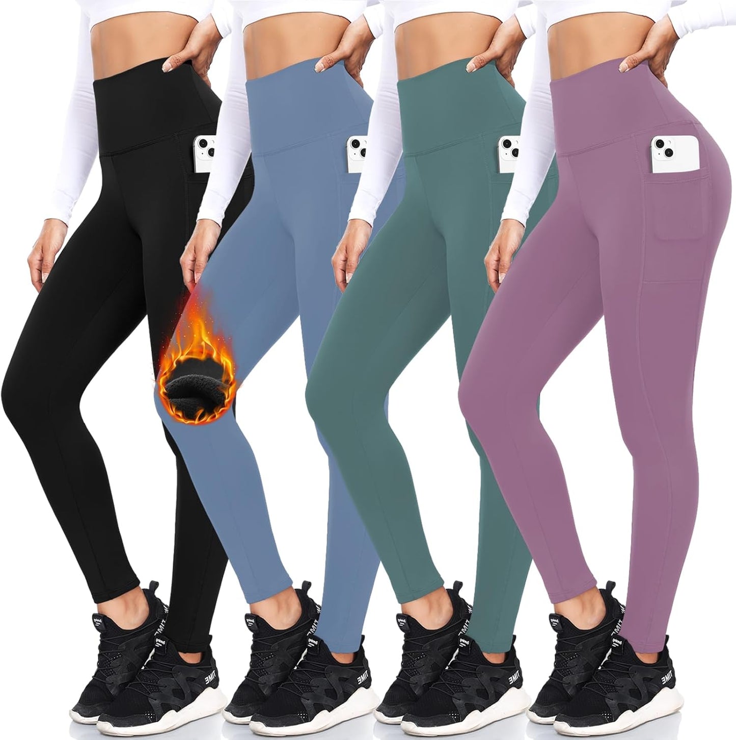 Fleece Lined Leggings for Women with Pockets and High Waist