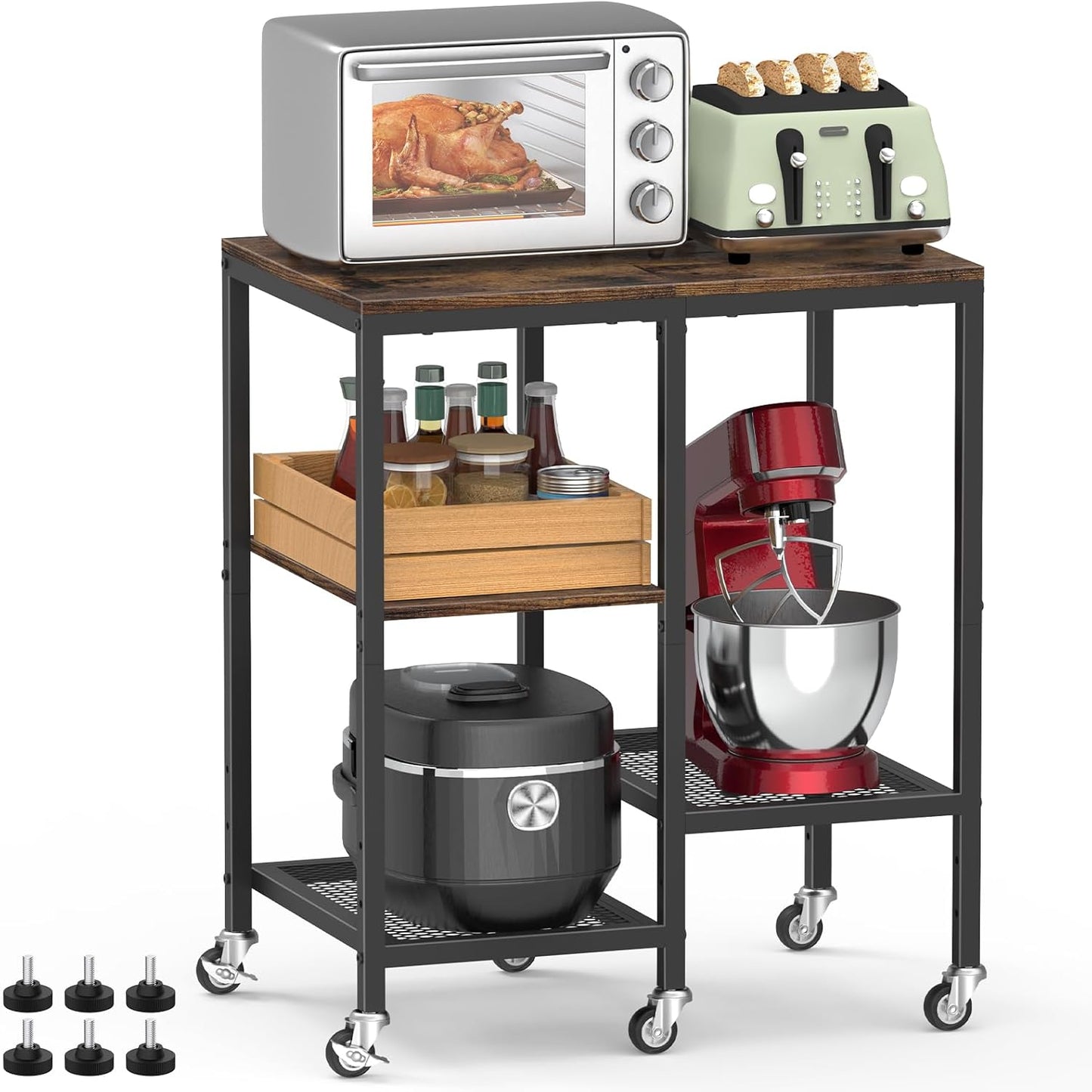 Mobile Baker's Rack w/ 4 Shelves - Rustic Brown
