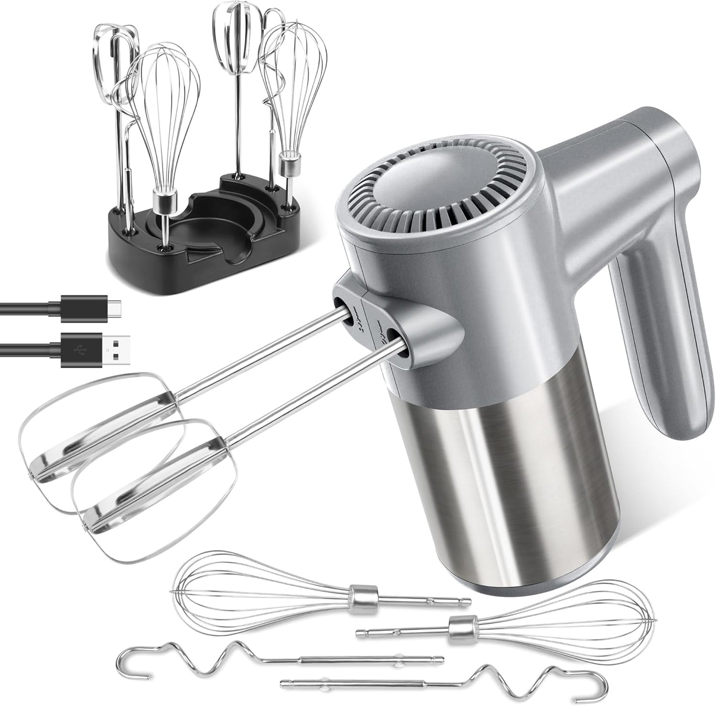Cordless Hand Mixer with Digital Display and 7 Speed Settings