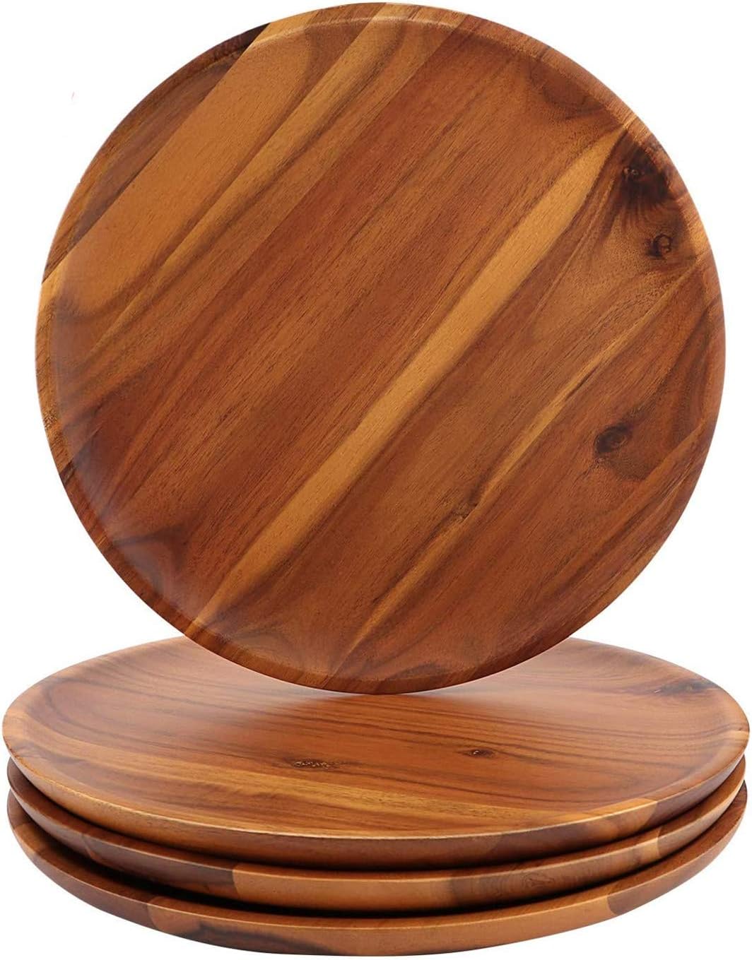 Set of 4 Lightweight Acacia Wood Plates - Easy Cleaning!