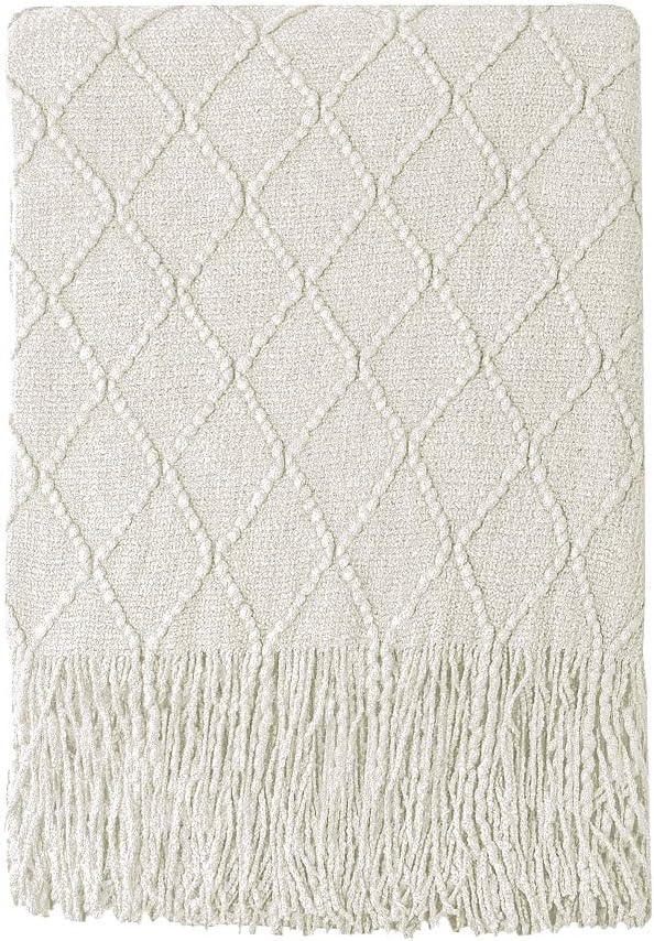 BOURINA Beige Throw Blanket 60x80 Inches Soft Decorative Couch