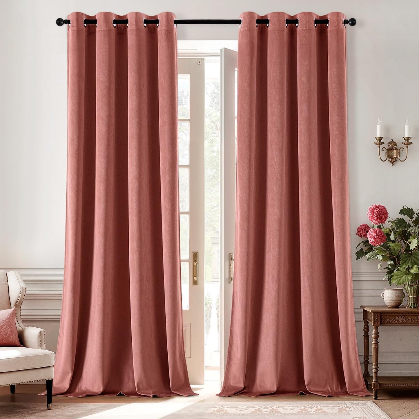 Dusty Rose Pink Velvet Curtains for Bedroom and Living Room
