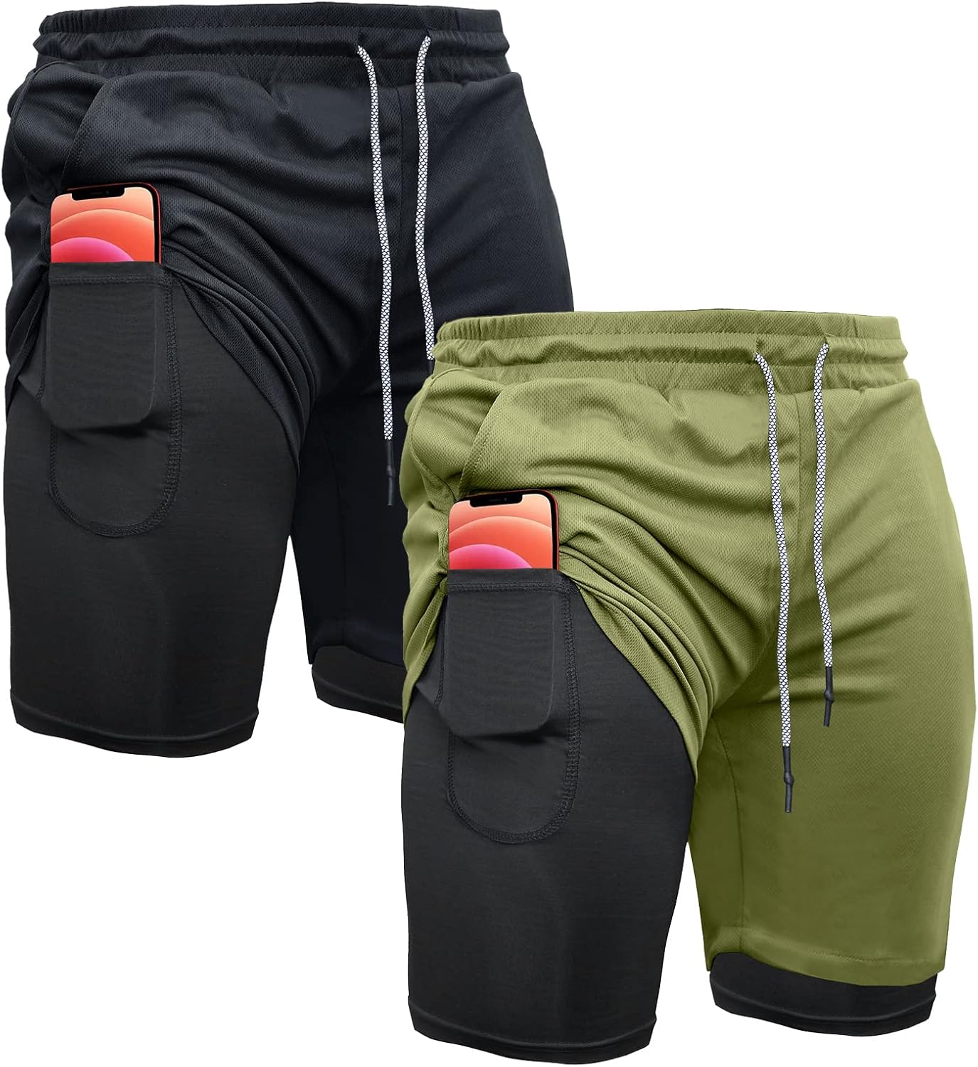 OEBLD Mens Athletic Shorts 2-in-1 Gym Workout Running 7in
