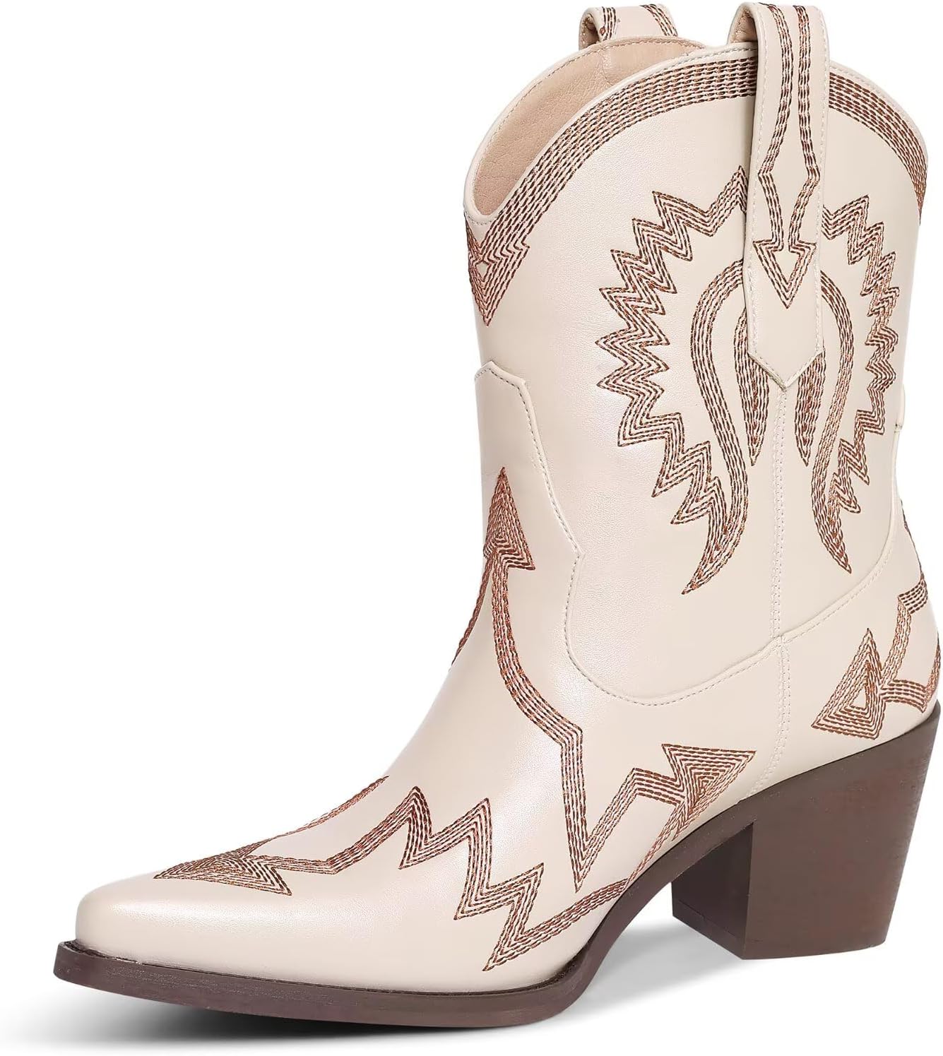 Western Boots for Women with Metallic Embroidery and Chunky Heel
