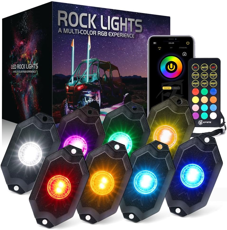 Xprite RGBW LED Rock Lights Kit for Off-Road Vehicles and Boats