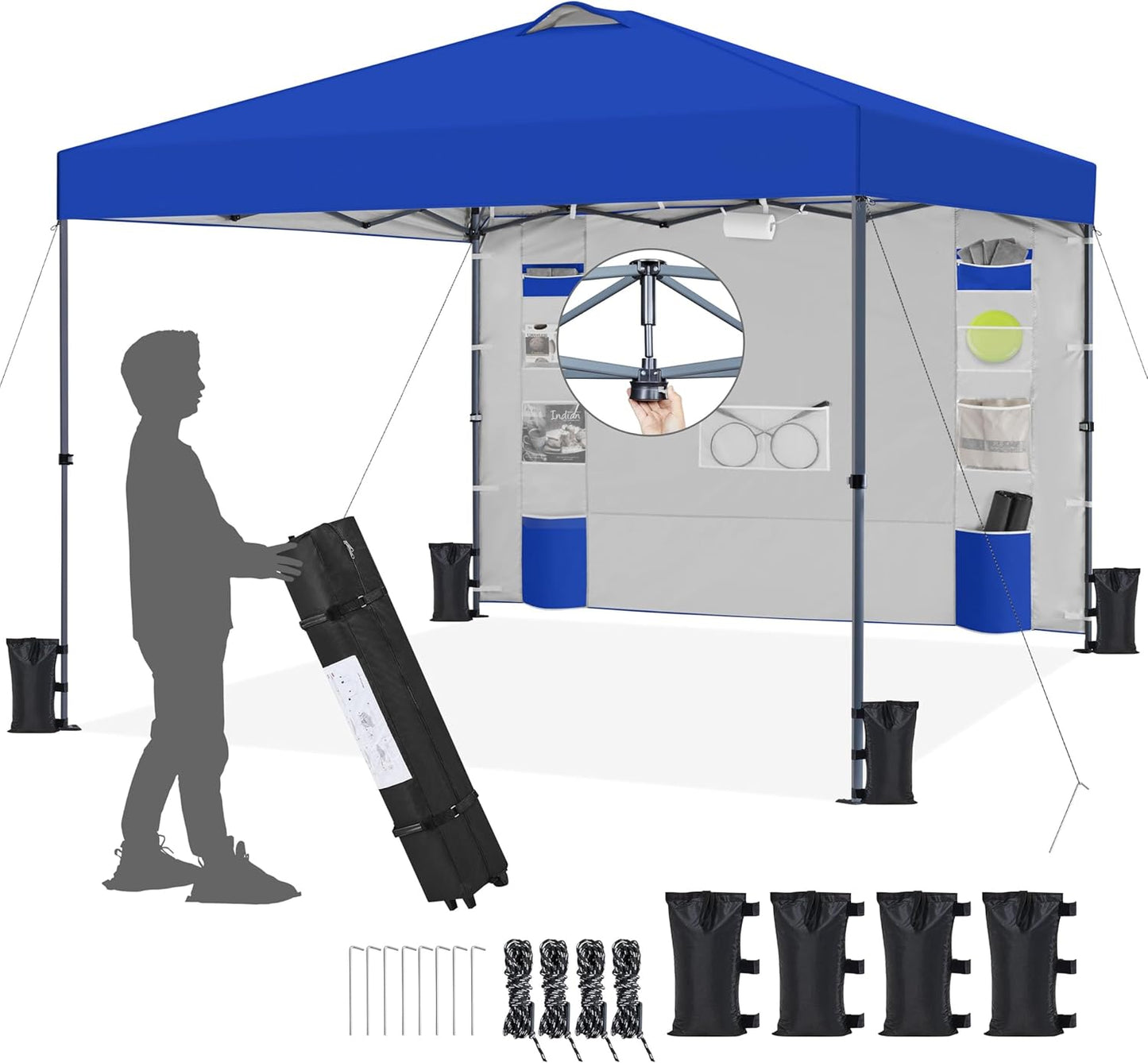 10x10 Pop-up Canopy Tent with Removable Sidewall for Storage