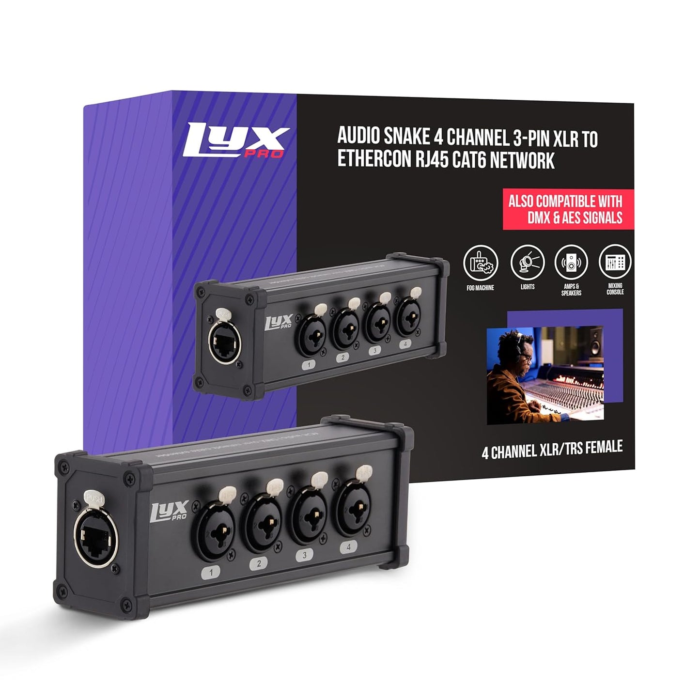 LyxPro 4 Channel Female XLR/TRS Breakout for Sound and Lighting