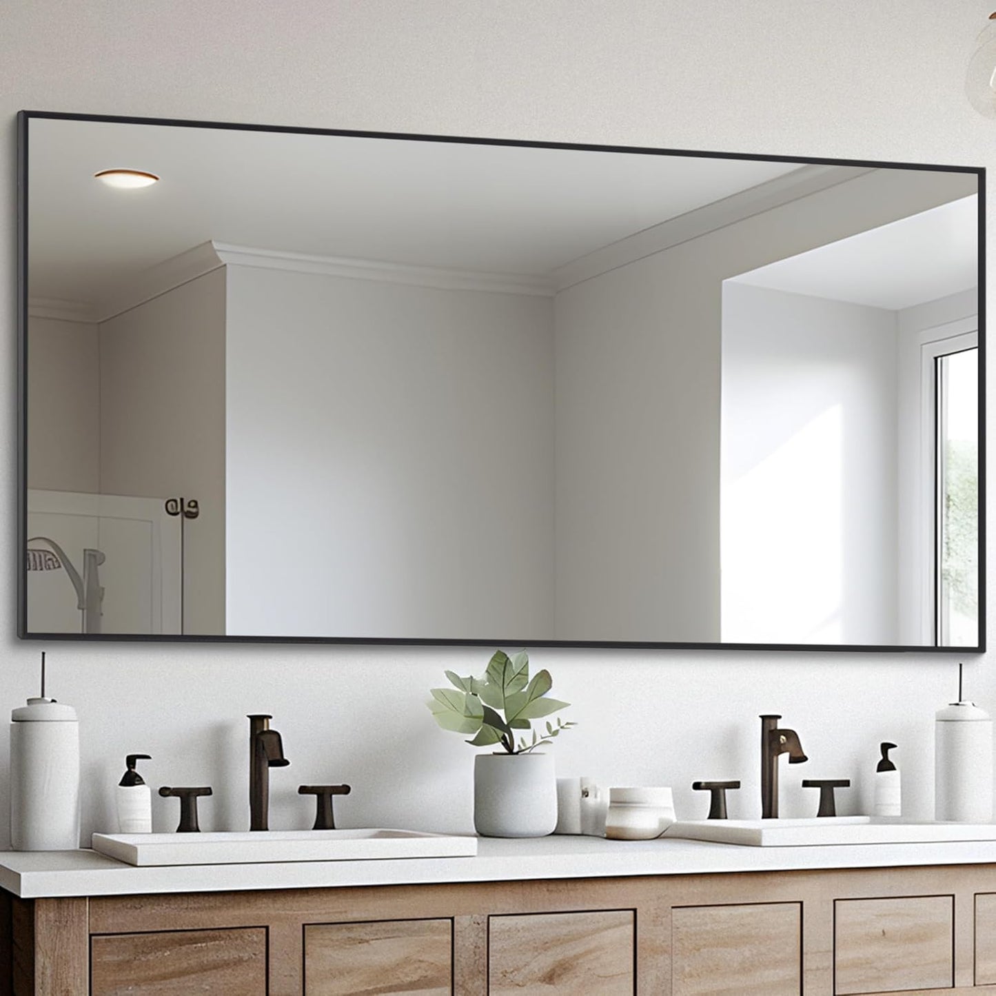 Black Bathroom Mirror 30x60 Inch Rectangle with Metal Frame