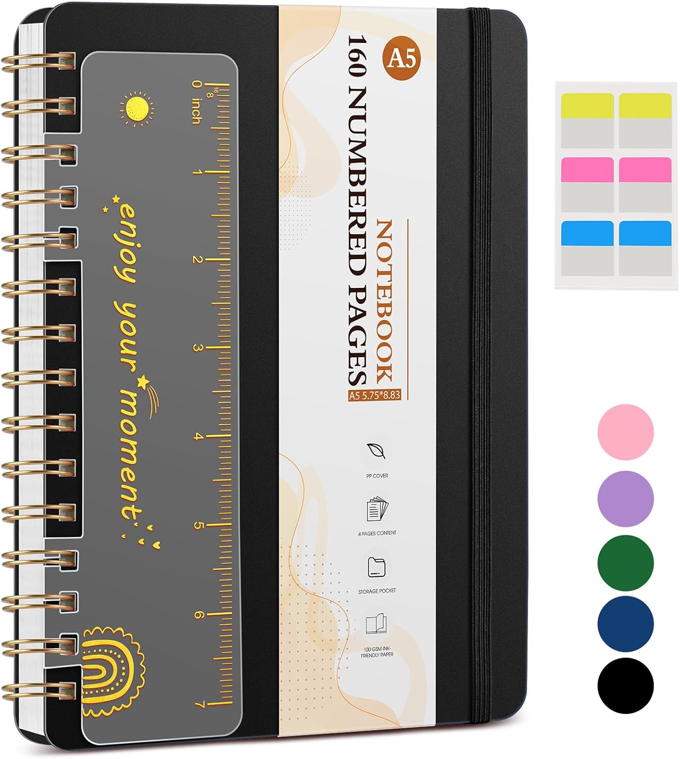 Lined Spiral Notebook Journal, 160 Numbered Pages A5, 100GSM Paper, Plastic Hardcover - Organize with Ease!