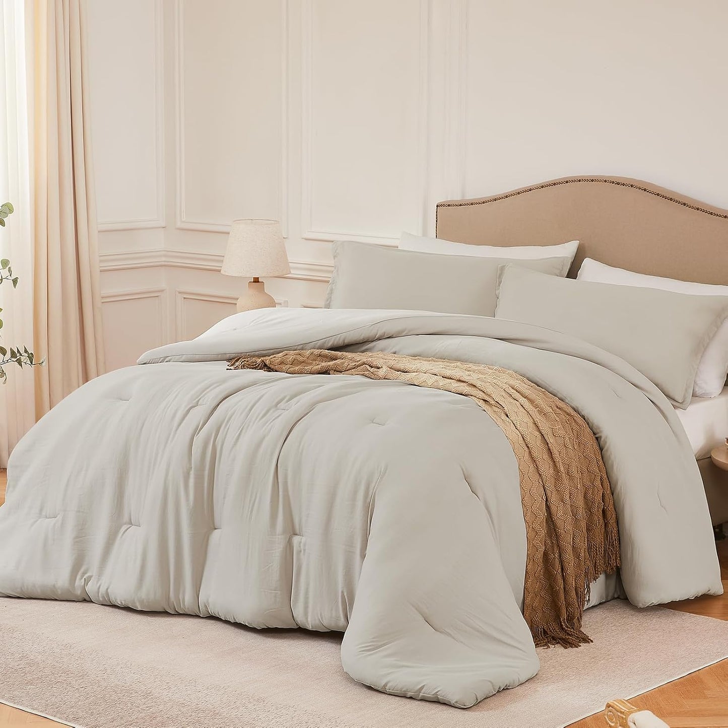 Queen Comforter Sets Oatmeal for All Season Soft Bedding