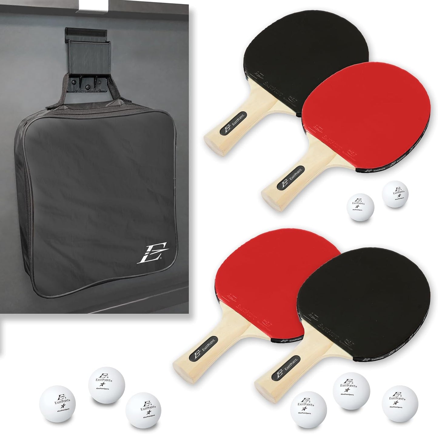 EastPoint Ping Pong Paddle Set for 4 Players with Balls & Case
