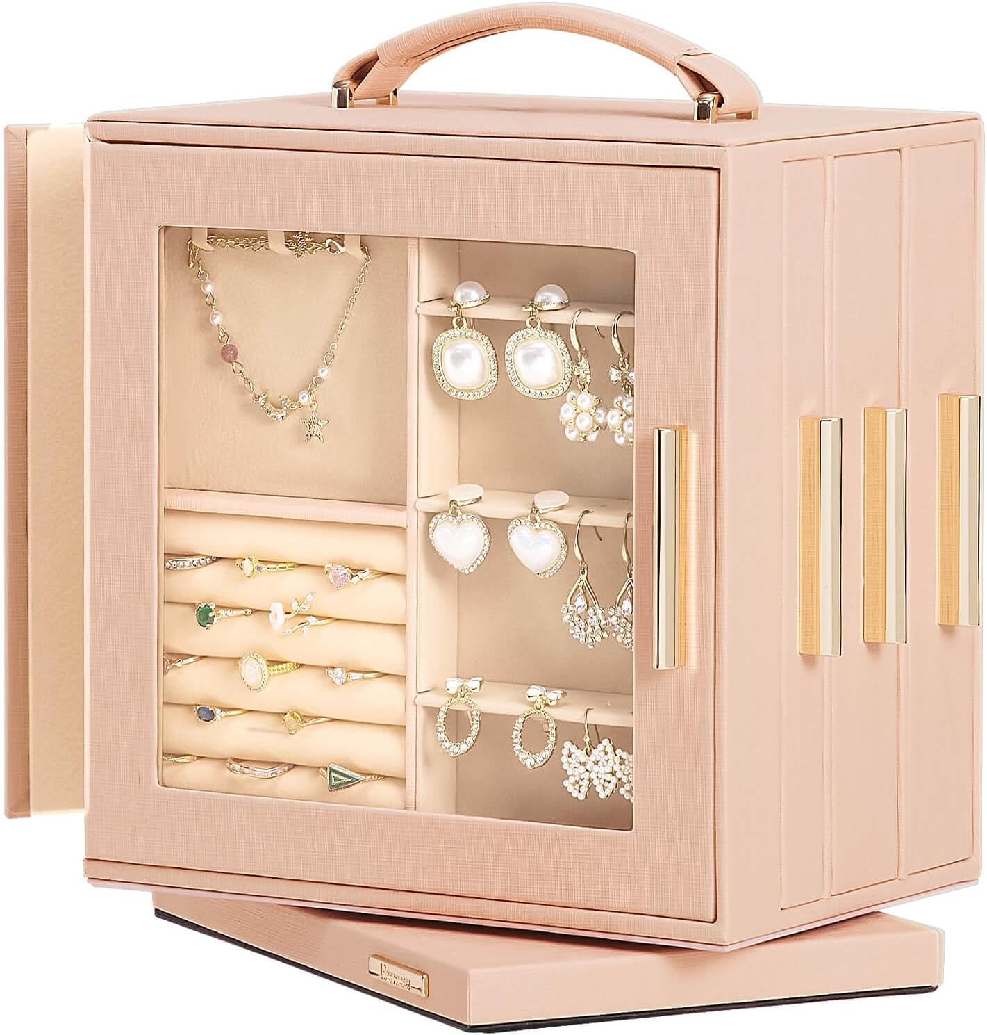 360 Rotating Jewelry Box with 7 Drawers for Easy Access