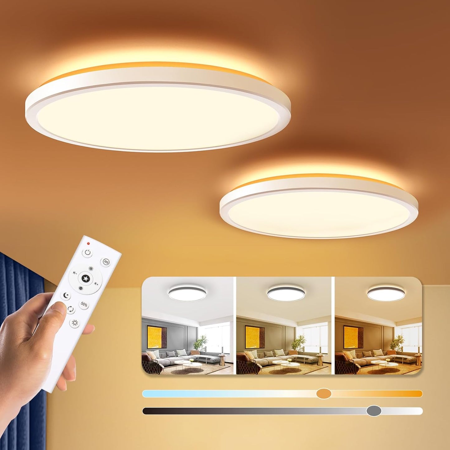 Dimmable LED Flush Mount Ceiling Light Fixture with Remote Control