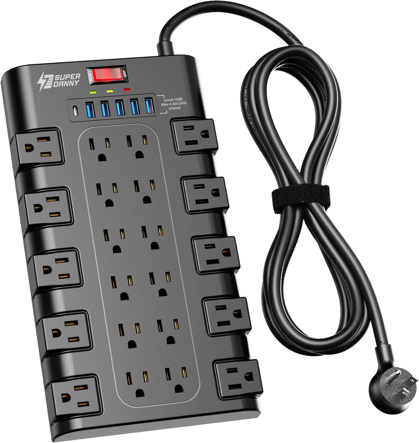 Superior Protection: SUPERDANNY Power Strip - 22 Outlets & 6 USB