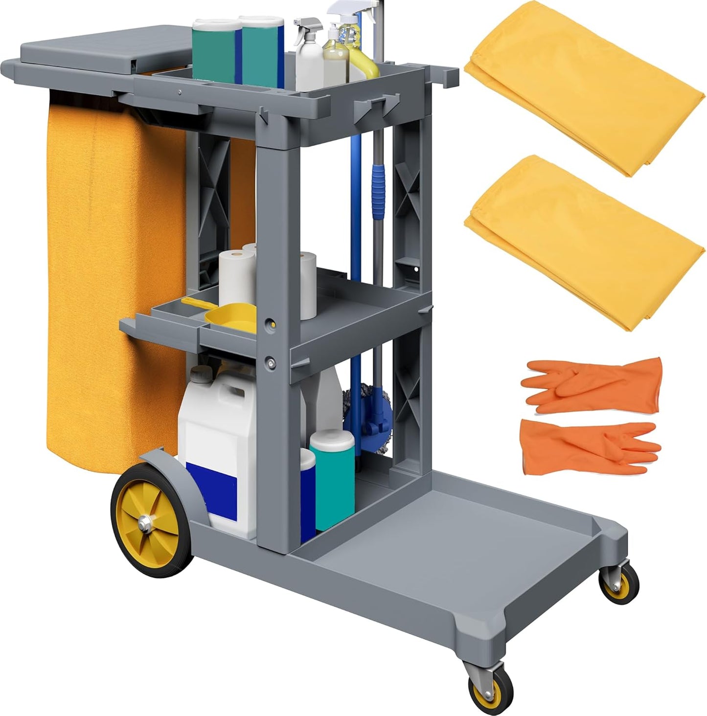 YITAHOME Janitorial Cart with Wheels for Efficient Cleaning Tasks