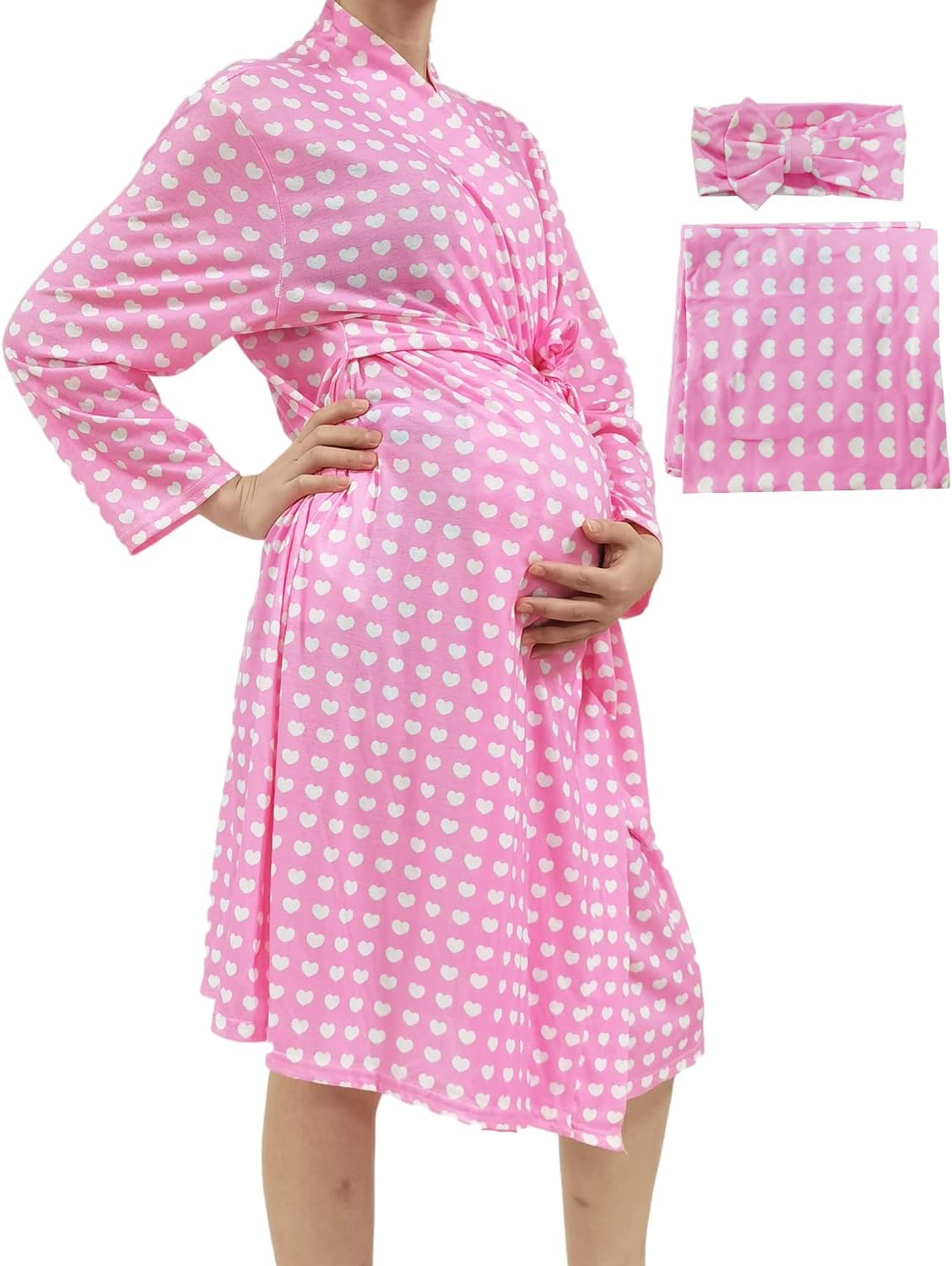 SUFEINI Maternity Robe and Baby Swaddle Blanket Set for Moms