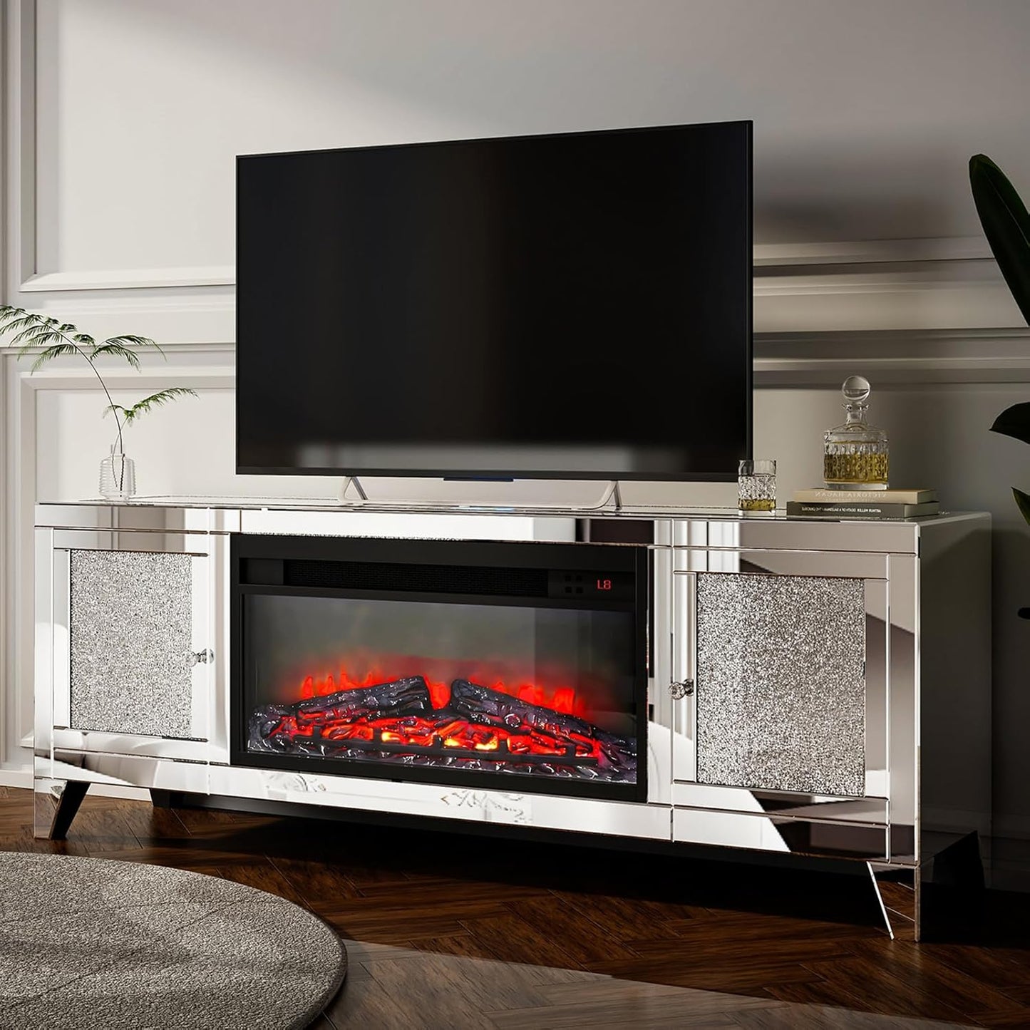 Mirrored Silver TV Stand - No Assembly Needed