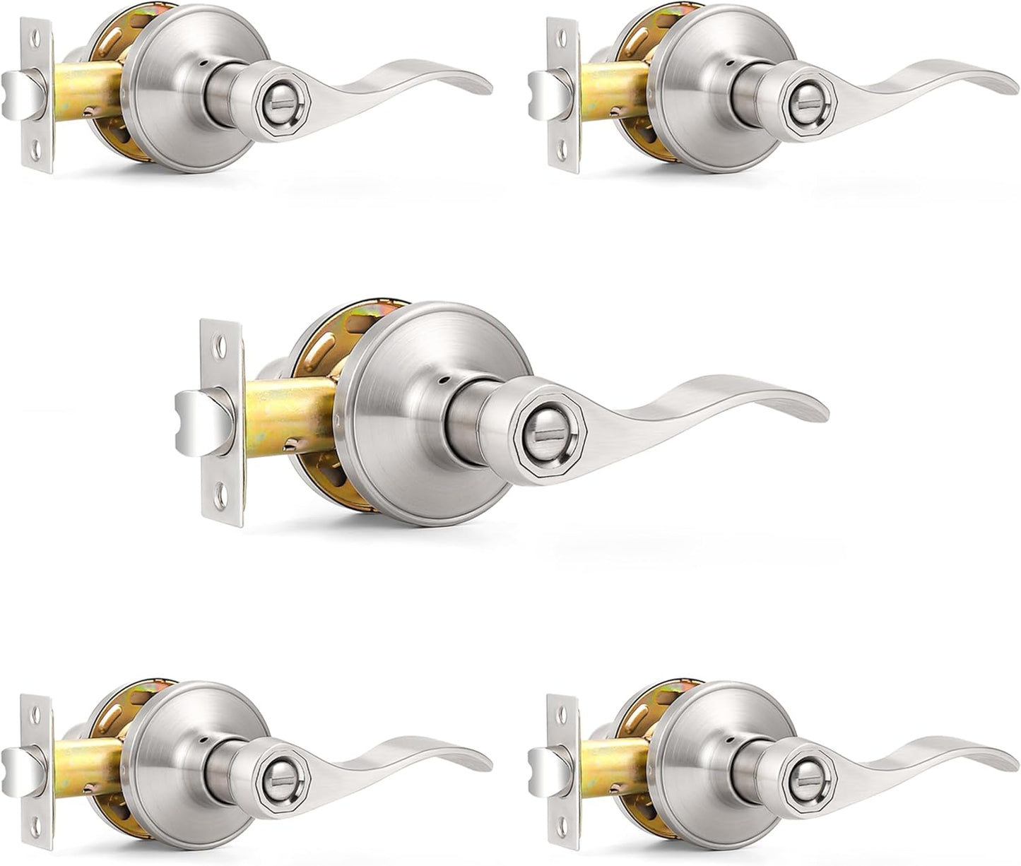 Probrico Wave Style Privacy Door Levers in Satin Nickel Finish