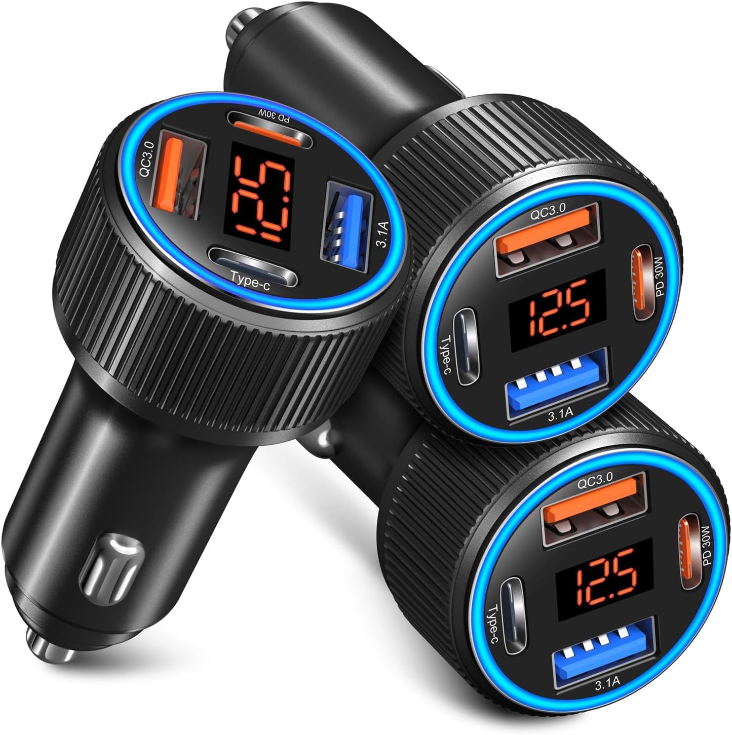 65W Fast Charge 4-Port USB C Car Charger Pack