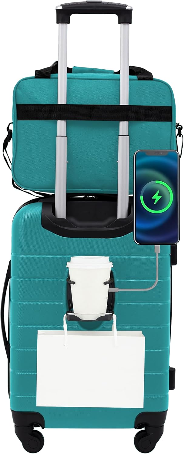 Wrangler Smart Luggage Set with USB Port and Cup Holder