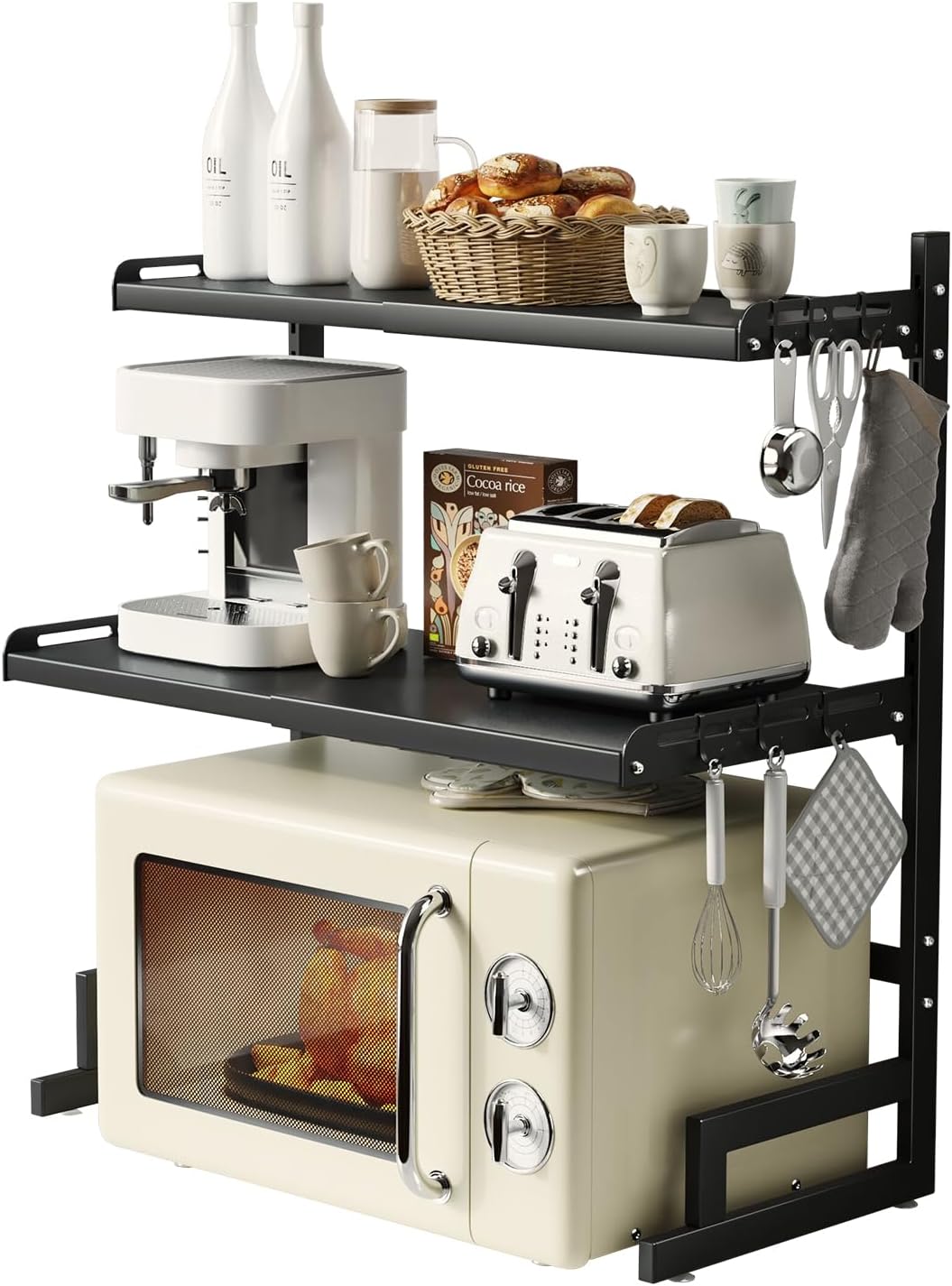 Height Adjustable 3-Tier Microwave Rack - Organize Efficiently!