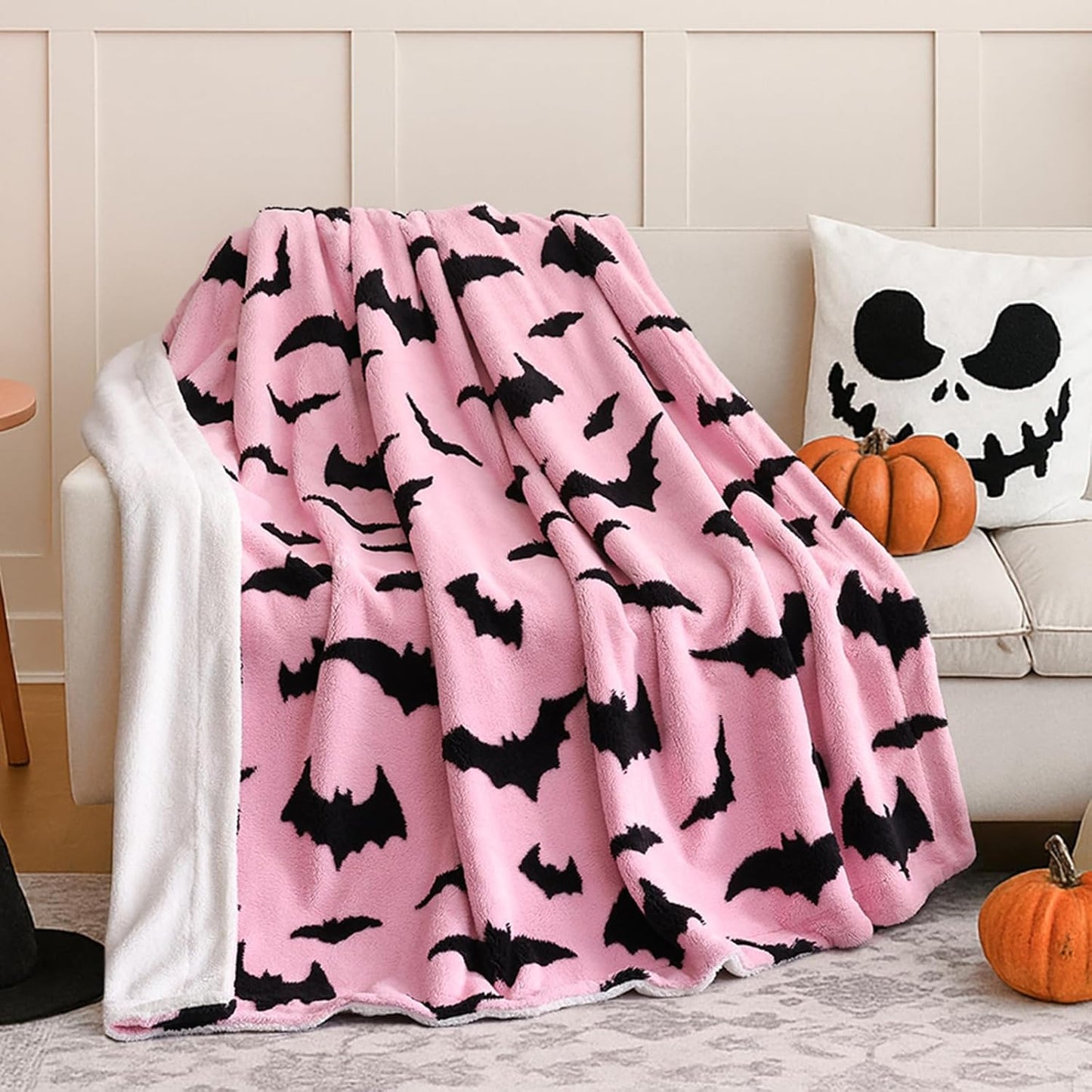 Cute Pink Bat Halloween Throw Blanket for Cozy Decor
