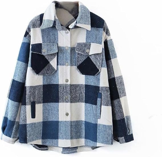 Womens Casual Flannel Wool Blend Plaid Shacket Jacket for Winter