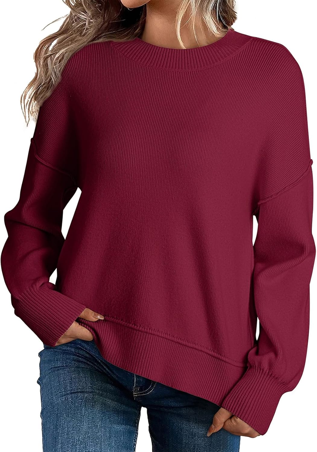 Dokotoo Women's Colorblock Crewneck Cotton Sweater for Fall