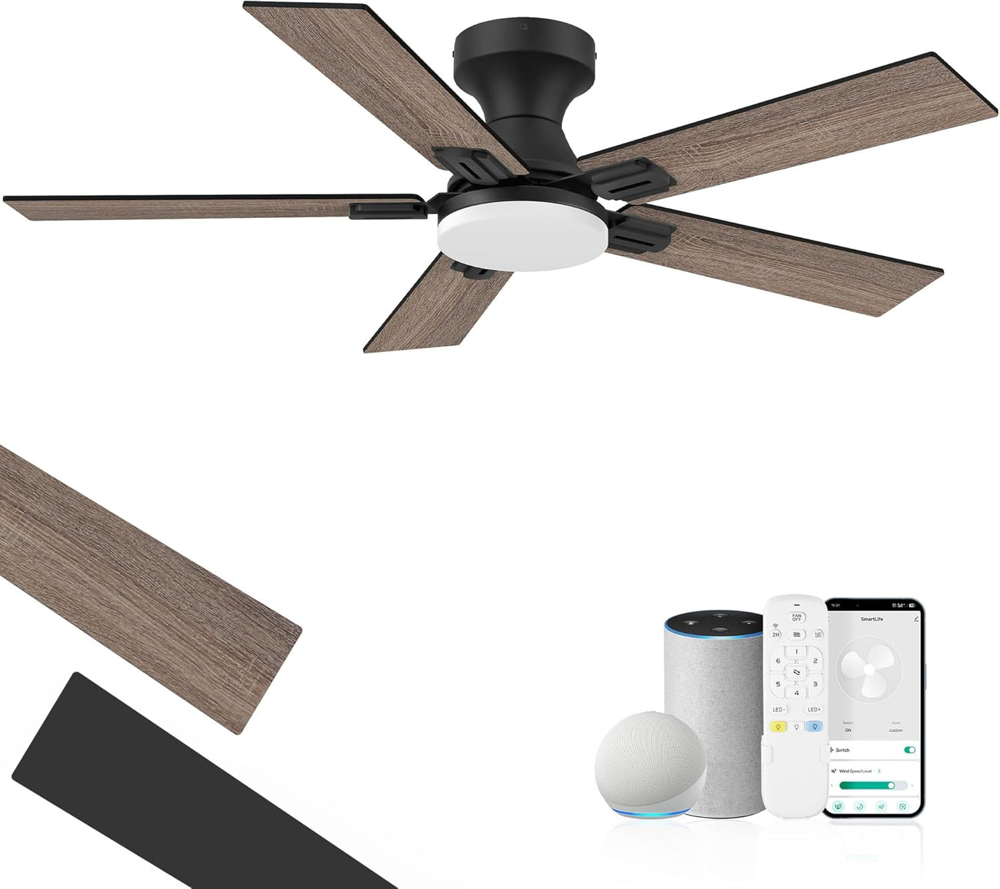42 Smart Low Profile Ceiling Fan with Lights and Remote Control