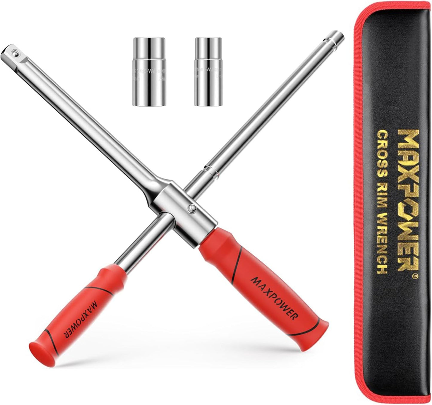 MAXPOWER Tire Lug Wrench with 2PCS Standard Sockets for Vehicles