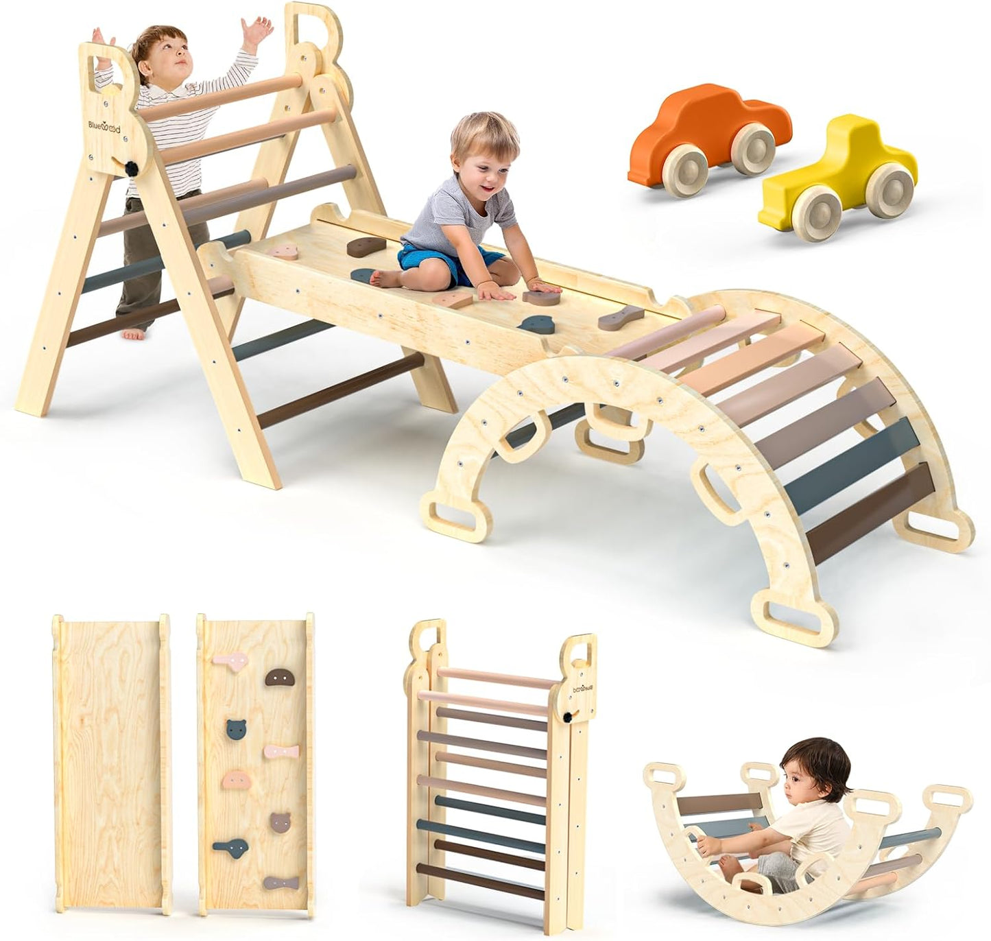 BlueWood Pikler Triangle Set - 7in1 Foldable Baby Climber