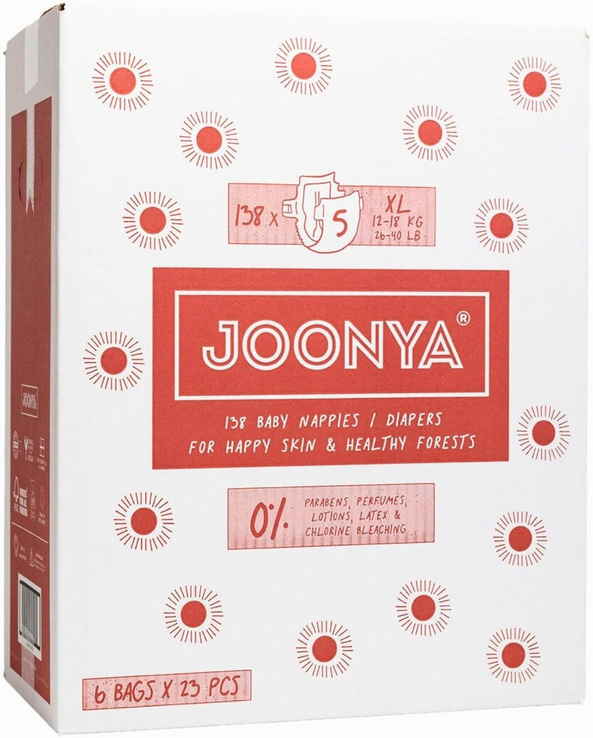 JOONYA Eco-Friendly XL Diapers - Overnight Protection - 138 Count