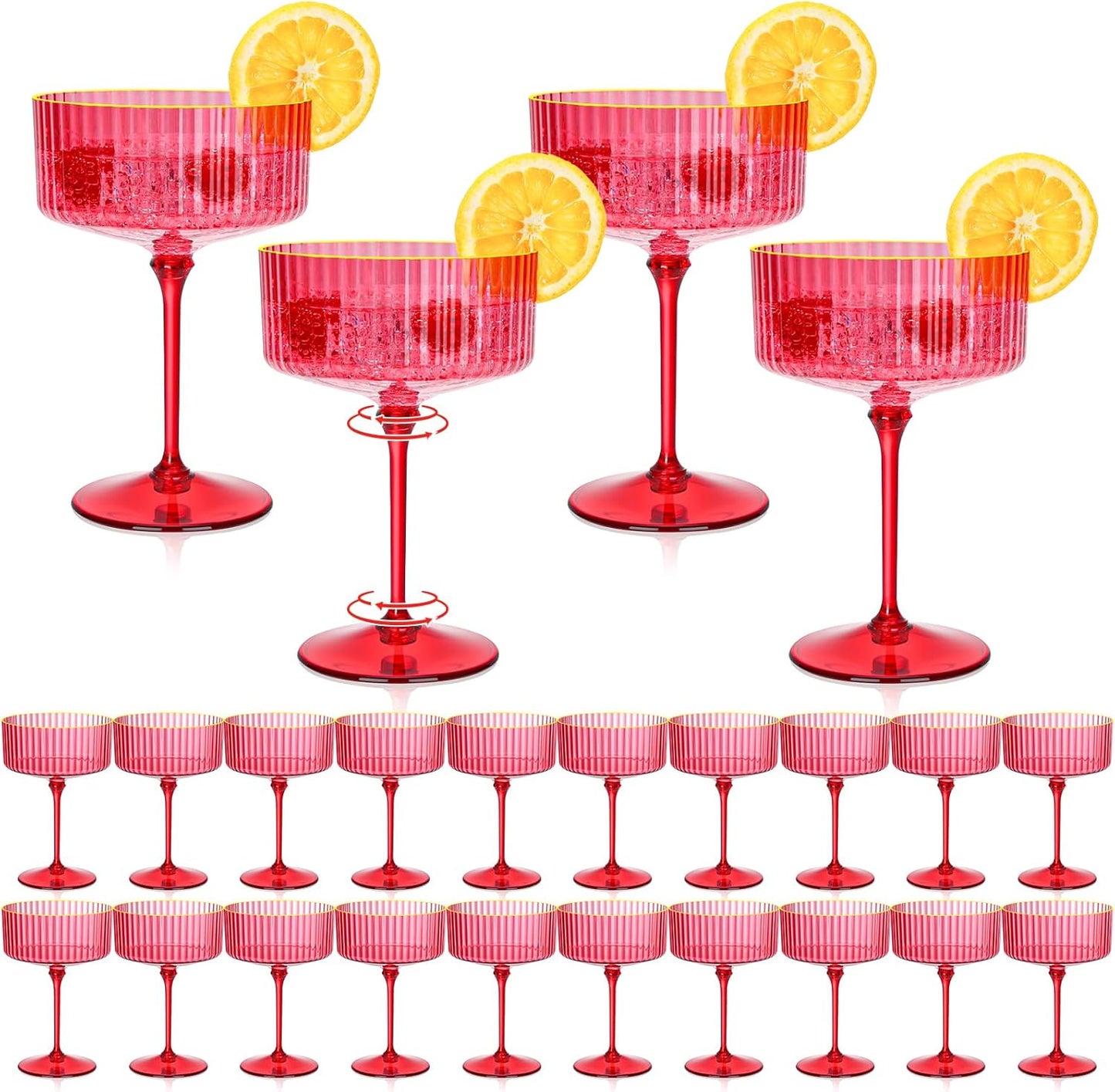 24 PCS Plastic Ribbed Martini Glasses for Vintage Celebrations