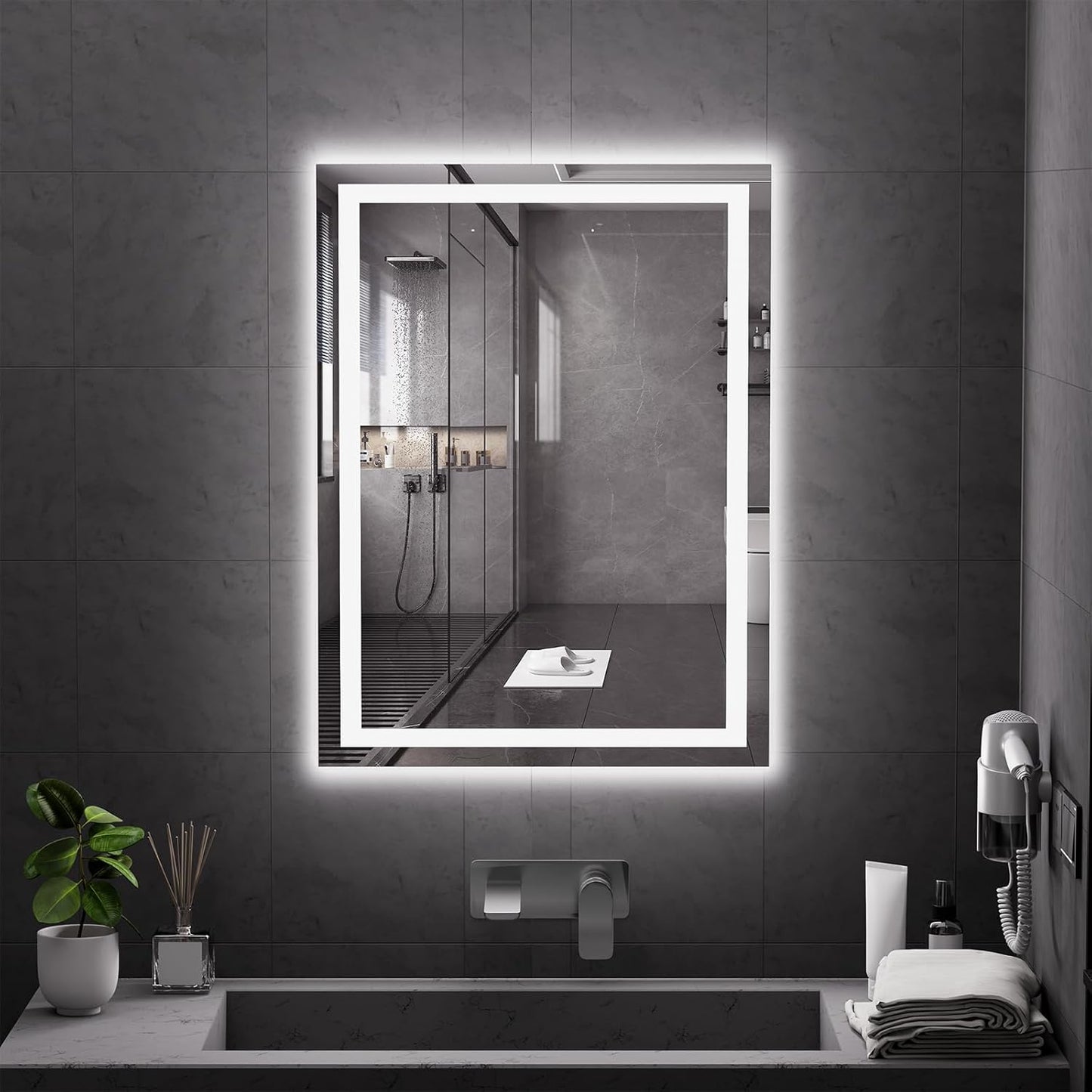 Koonmi 32x24 LED Bathroom Mirror with Lights, Dimmable & Anti-Fog