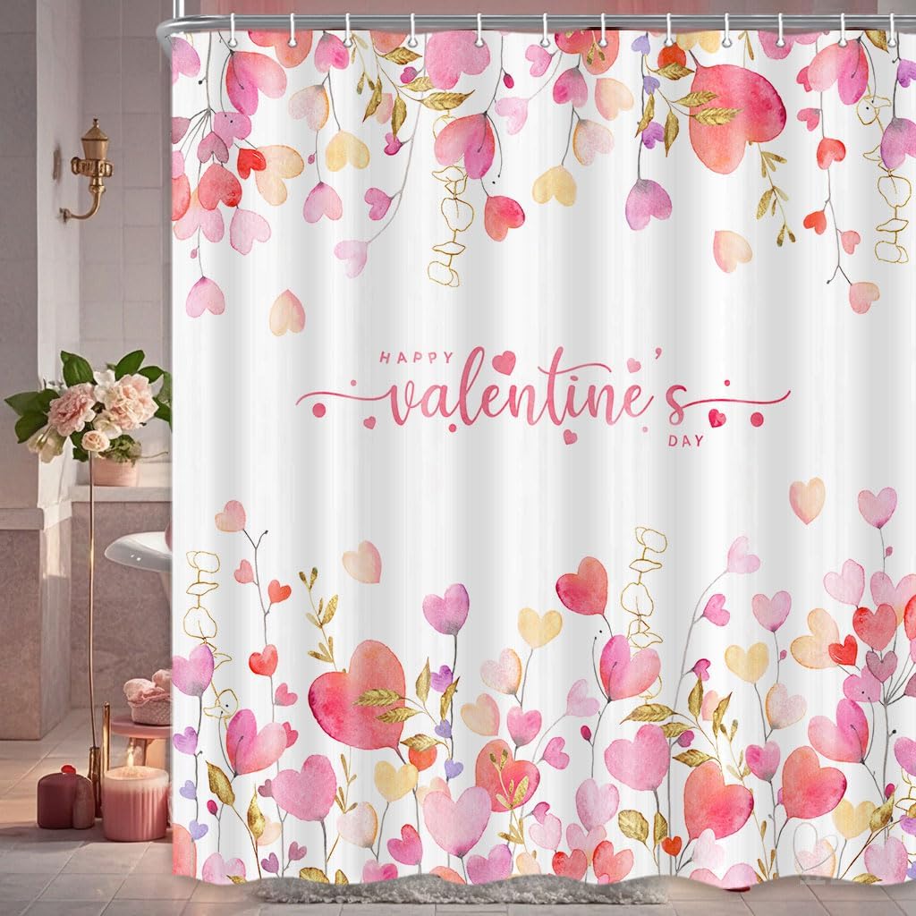 Romantic Red Hearts Shower Curtain
