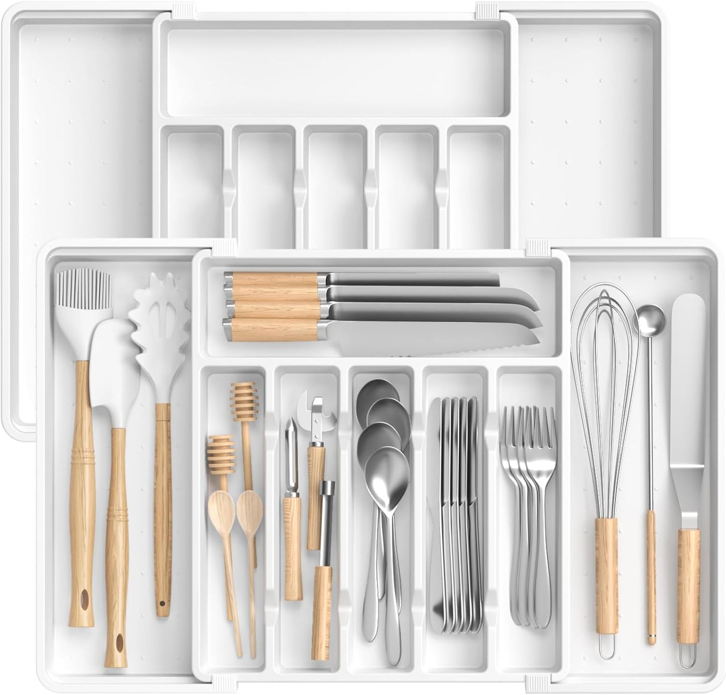 Large Expandable Silverware Organizer for Kitchen Utensils