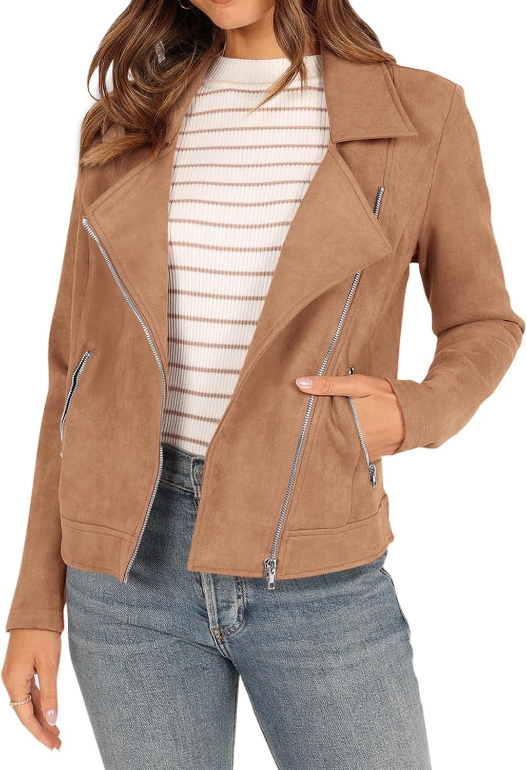 KIRUNDO Womens Faux Suede Jacket for Stylish Fall Looks