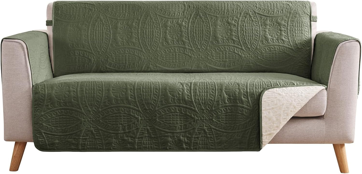 Olive Green Loveseat Covers for 2 Cushion Couch Protection