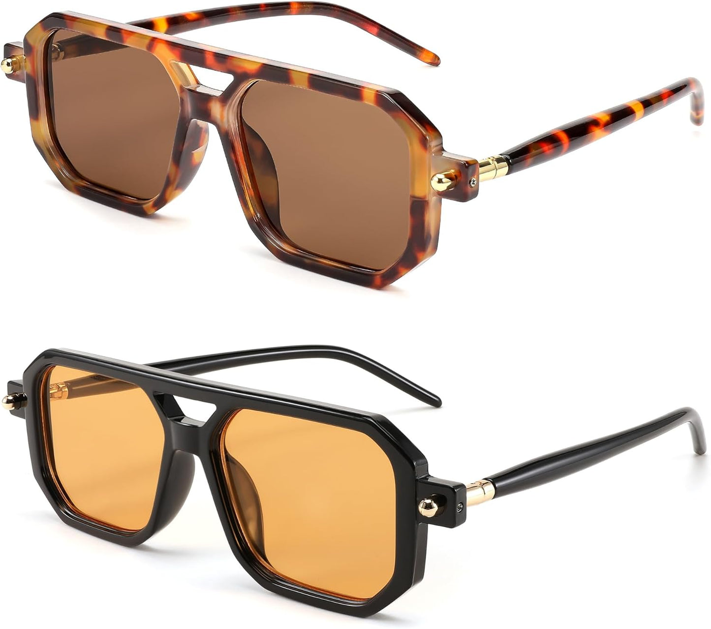 FEISEDY Vintage Square 70s Flat Aviator Sunglasses for All