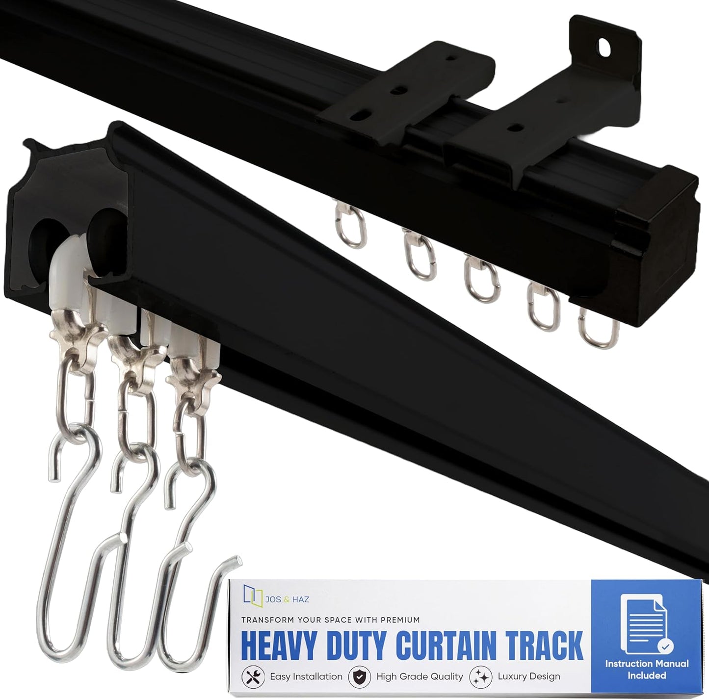 Jos & Haz Premium Heavy Duty Ceiling Curtain Track Set 3ft-6.6ft