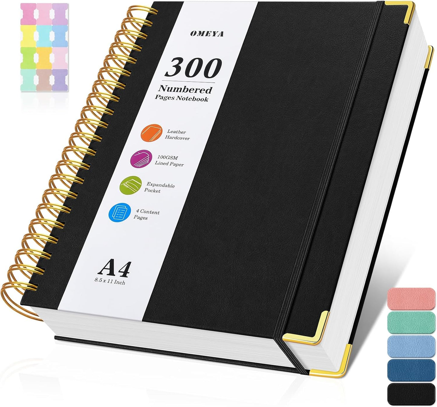 OMEYA 300-Page College Ruled Leather Journal - Premium A4 Notebook