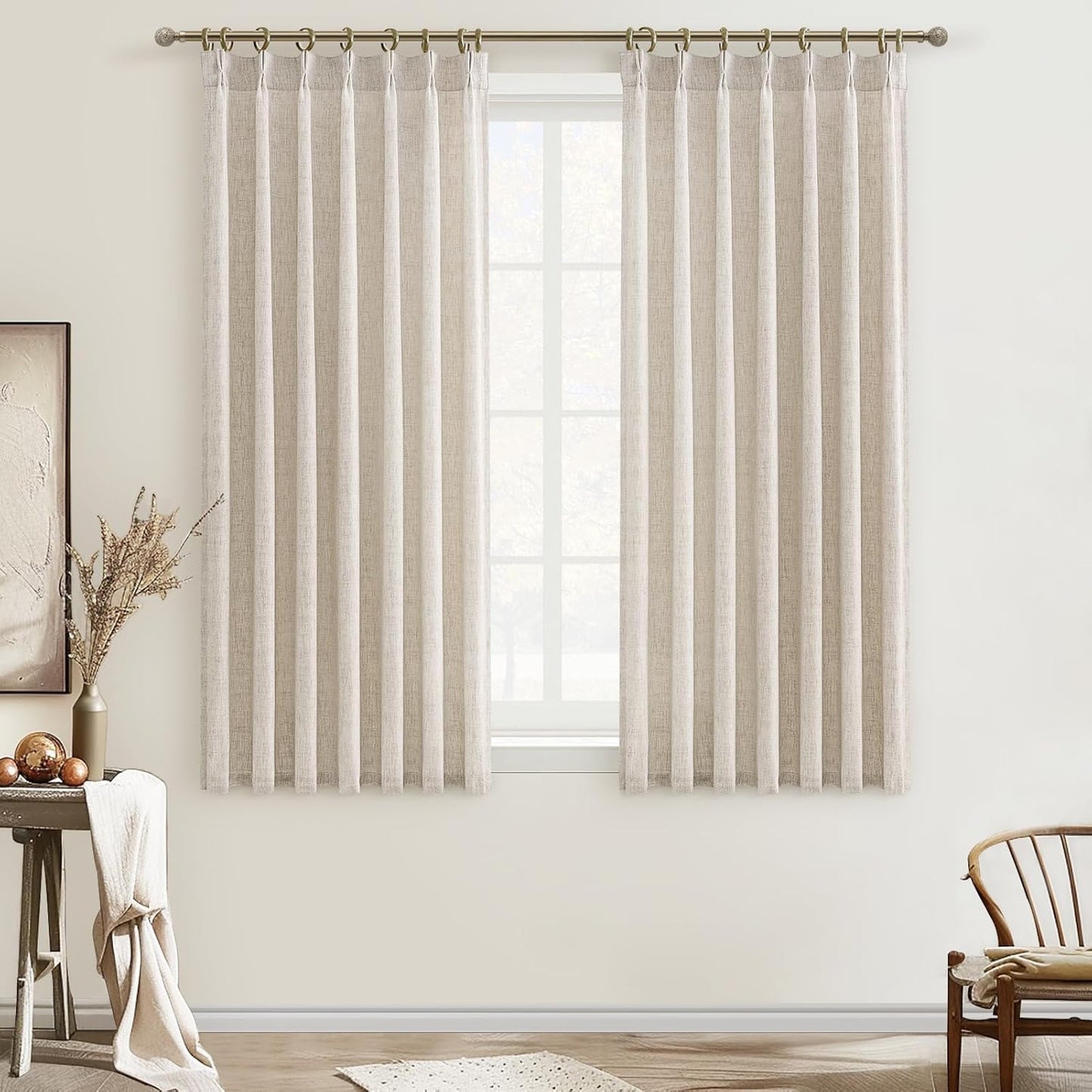 Natural Linen Mini Sheer Curtains for Small Kitchen Windows