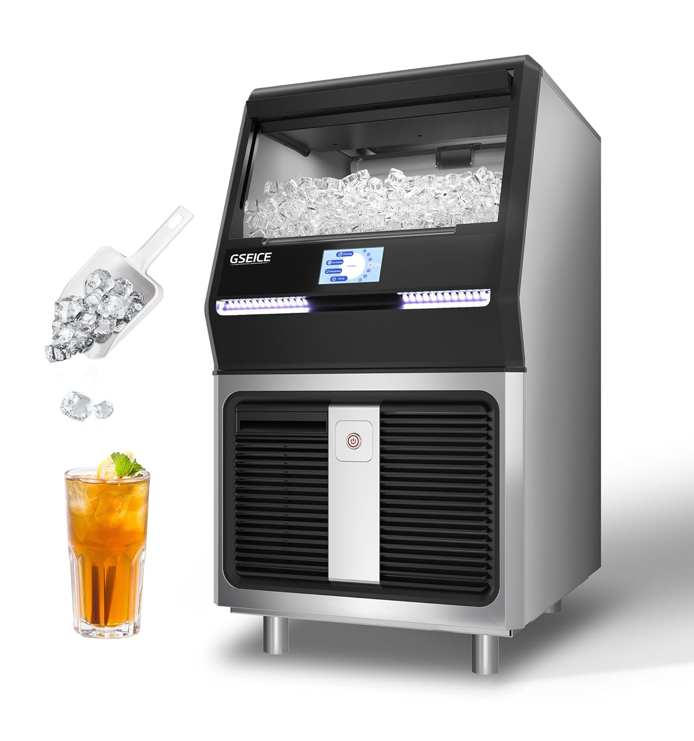 200LBS/24H Commercial Ice Maker - Fast Ice Production, Touch Screen, Stainless Steel, GSEICE