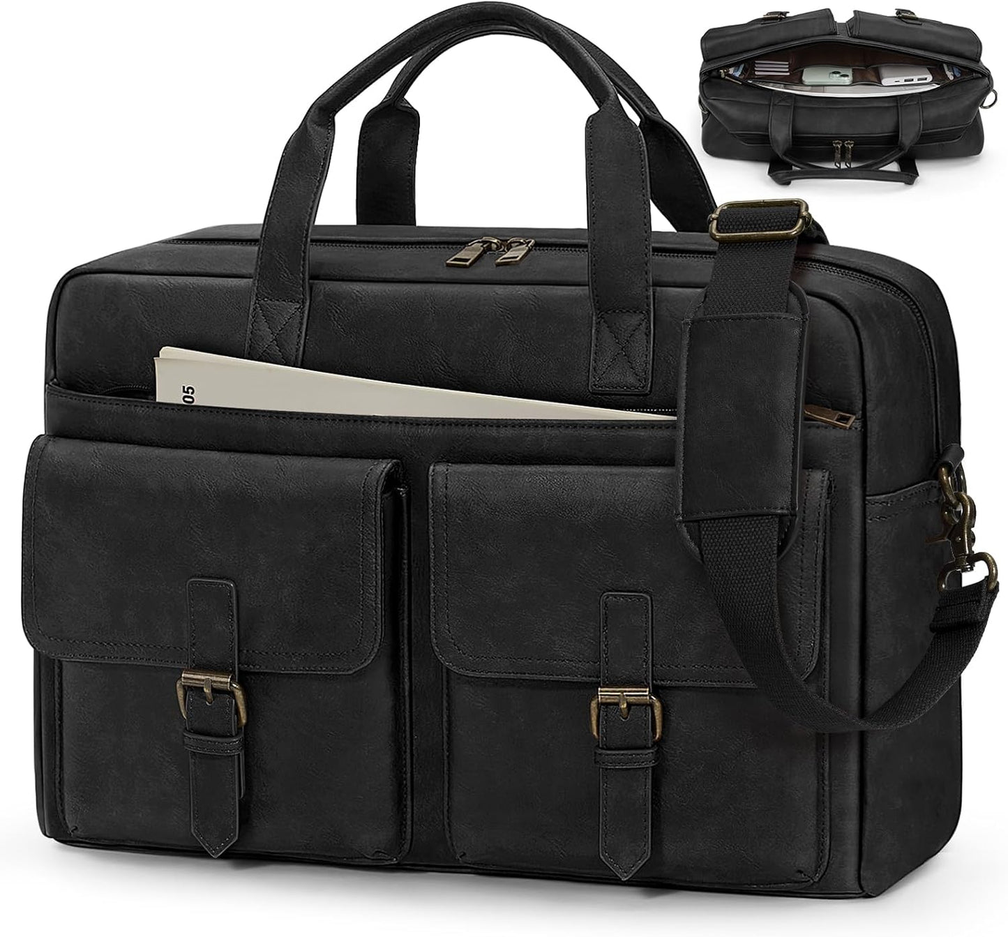 RAINSMORE 16 Inch Leather Messenger Bag for Men - Vintage Style