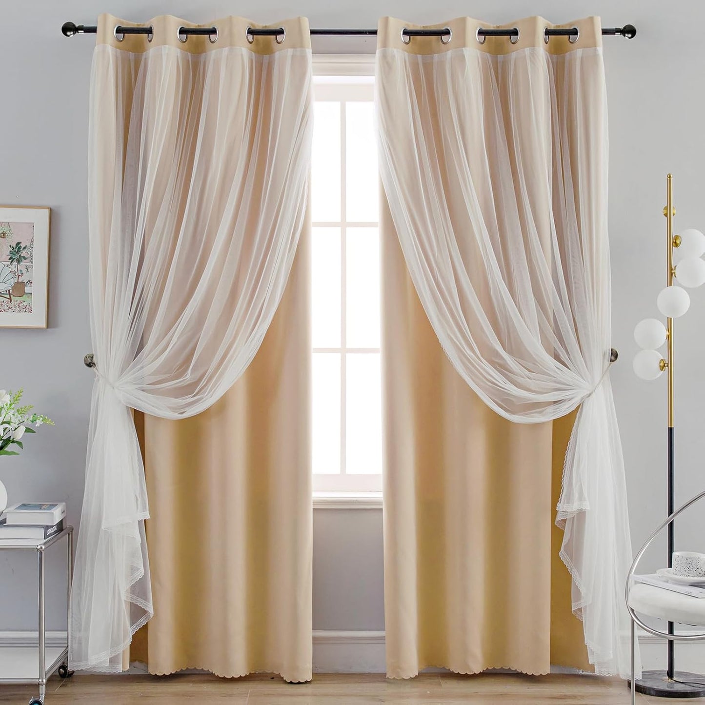 Anytime Home Blackout and Sheer Layered Curtain Panel Pair