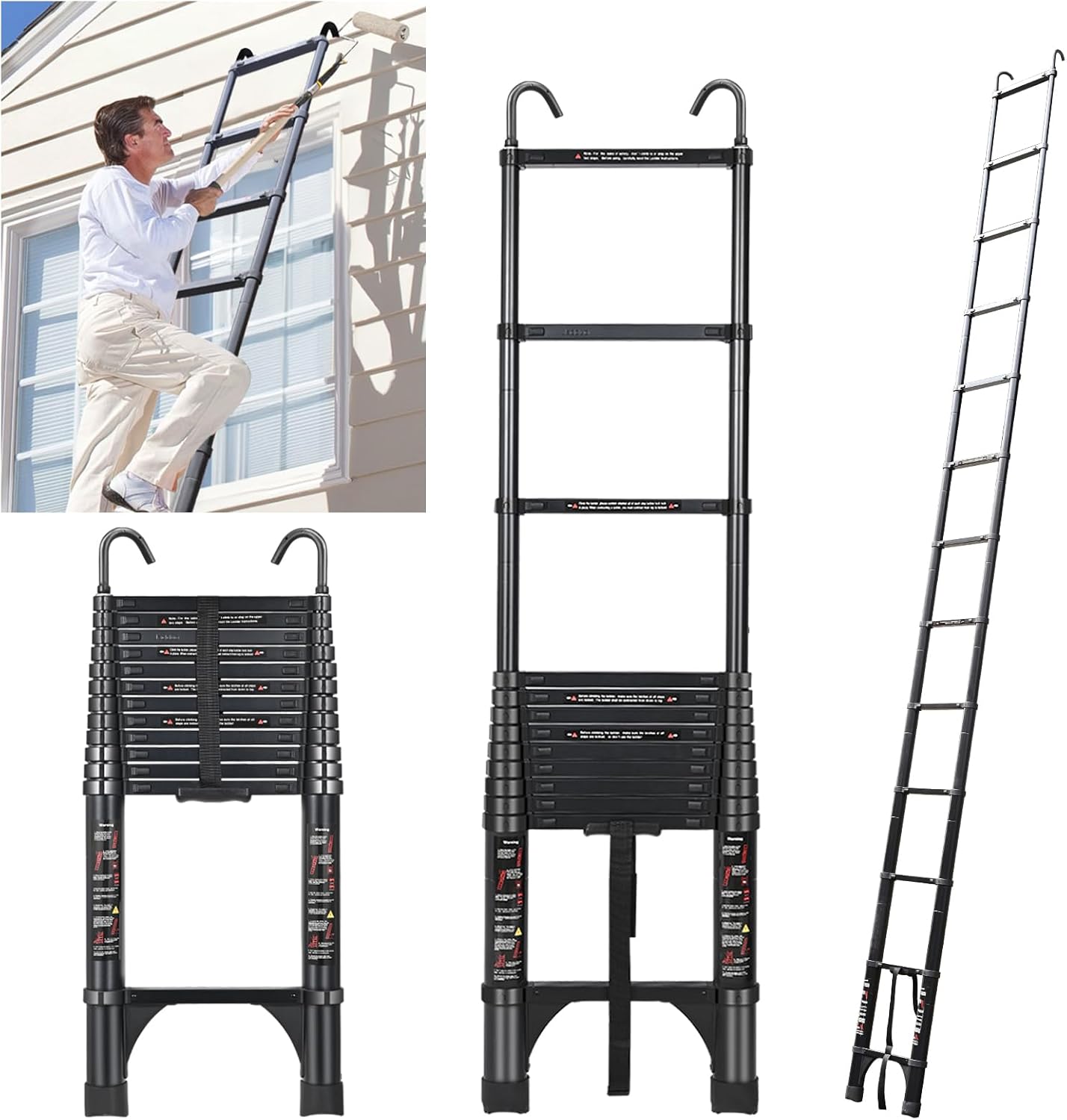 16.5FT Telescopic Ladder with Hook for Safe and Easy Use