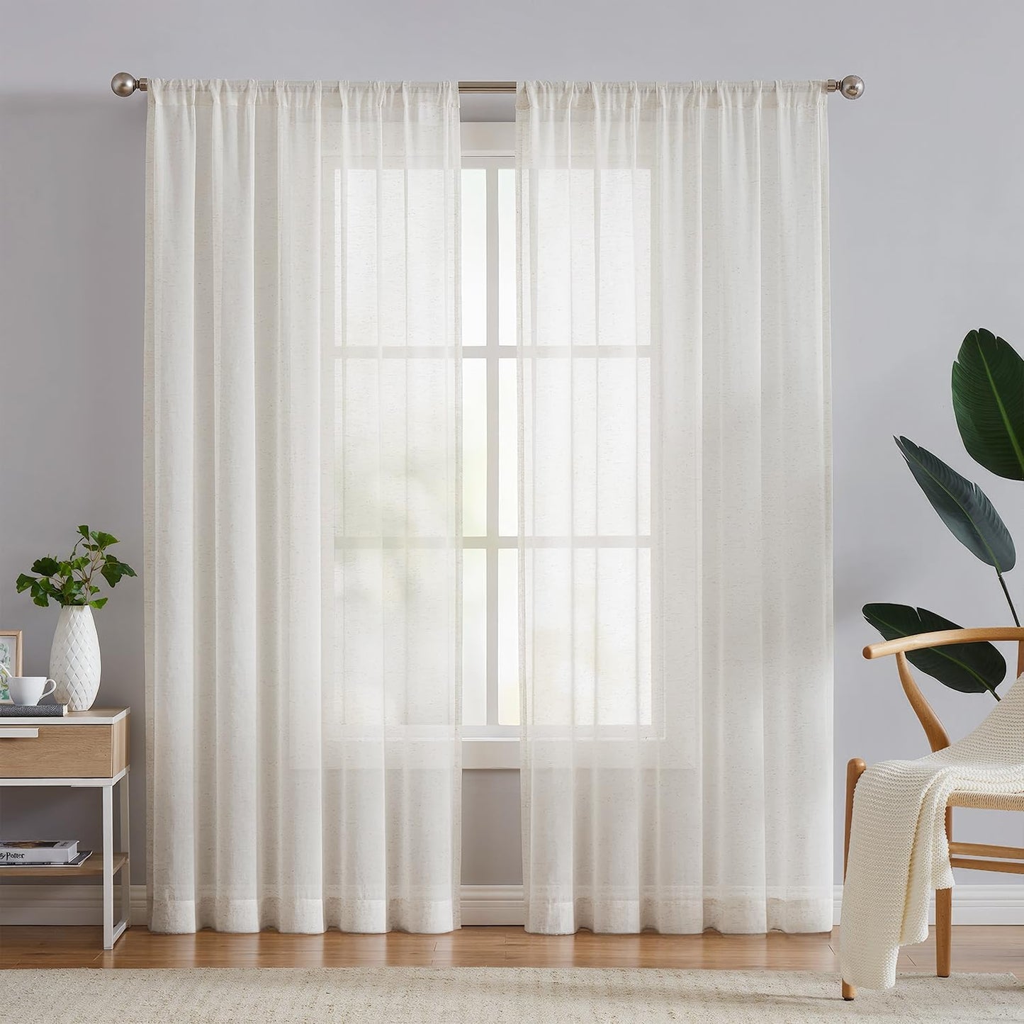 FMFUNCTEX Linen Sheer Curtains for Bedroom and Living Room