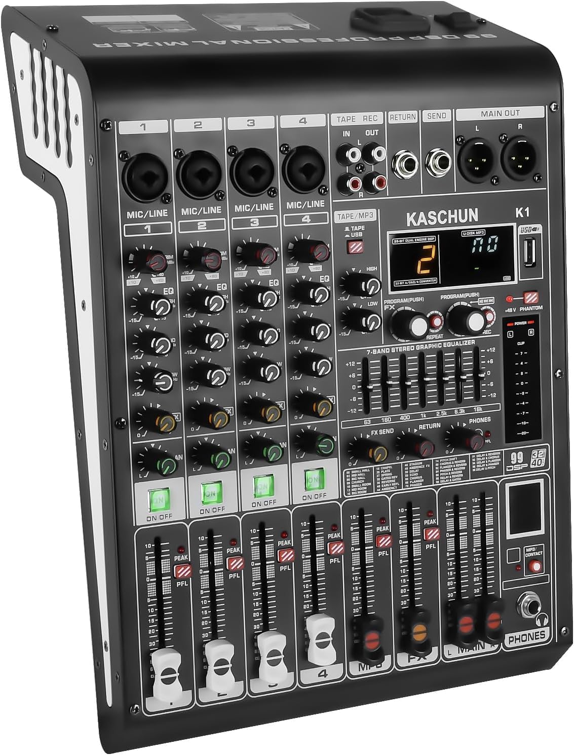K1 4-Channel Professional Audio Mixer with DSP and Bluetooth